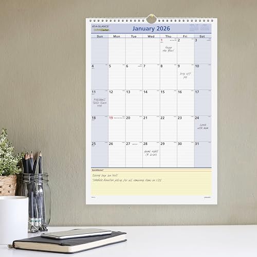 Image of AT-A-GLANCE 2026 Wall Calendar, 12 inch x 17 inch, Medium, QuickNotes (PM522826)