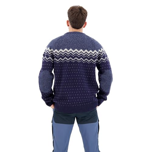 Fjllrven Men's Blue Classic Fitted Knit Wool Sweater Pullover with Round Neck and Long Sleeves2