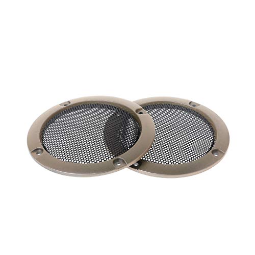 Cherjoury 2pcs 3inch Decorative Steel Mesh Circle Car Speaker Protective Cover Cases Horn Guard Decorative Circle Video Accessory,Mesh Grills, 95mm, Golden