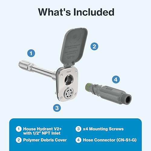 Image of Aquor House Hydrant V2+ Frost Free Outdoor Faucet, Anti Siphon Valve with Quick Connect, Frost Proof Flush Wall Hose Bib, 8 inch Stem, 9-1 /2 inch Install Depth, Slate Gray