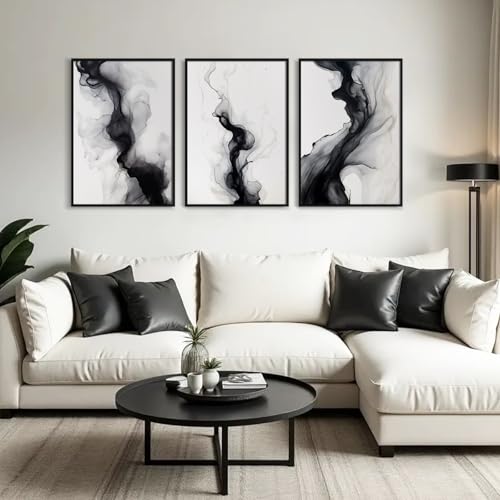 Black White Abstract Wall Art Decor Gray Modern Wall Art Minimalist Canvas Painting Black White Grey Pictures Poster Abstract Prints Artwork for Living Room Bedroom 12x16 Set of 3 Inch Unframed - Image 7