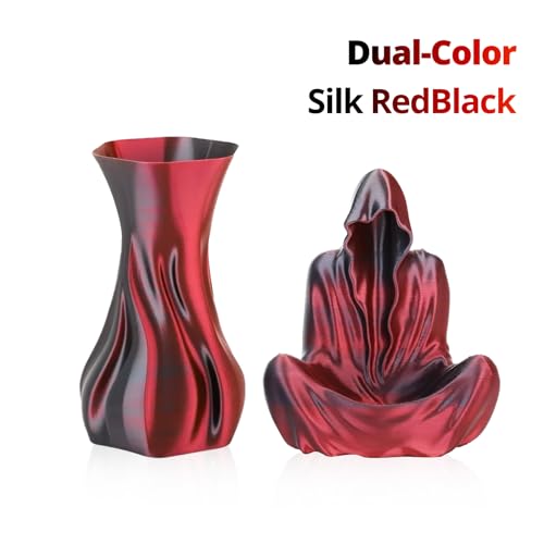 Image of Silk Dual Color Pla Filament, Silk PLA 3D Printer Filament 1.75mm, Shiny Silk Texture, Dimensional Accuracy + /- 0.02mm, 1KG Spool (2.2 lbs), PLA Silk Dual Color (Red Black)