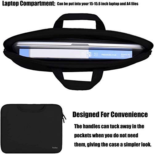 Laptop Sleeve Bag 17 inch, Resistant Neoprene Laptop Sleeve with Handle/Notebook Computer Protective Case Cover/Ultrabook Briefcase Carrying Bag for 17 15.6 Inch Laptop, Computer, Tablet - Black - Thumbnail 2