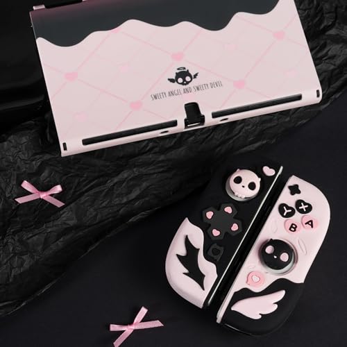 Image of GeekShare Protective Case for Switch OLED Model,Anti-Scratch Slim Cover Case Compatible with Switch OLED Separable Soft Silicone Shell with 2 Thumb Grip Caps- Sweetheart Skull