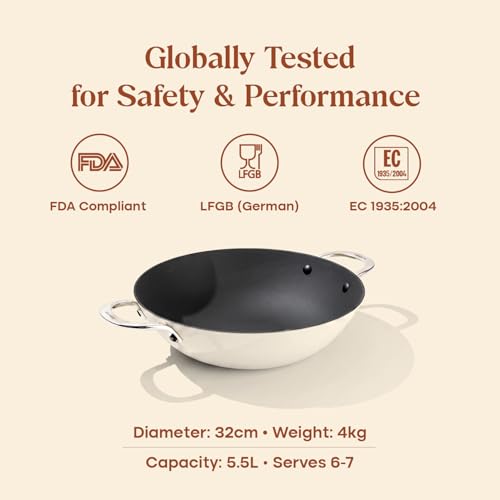 Image of CUMIN CO. Enamel Cast Iron Kadai LITE with Lid | 4L, 28 cm |5 Years Warranty | Non Toxic Heavy Bottom Kadhai for Frying | Induction & Gas Compatible | Chemical Free Coating | White