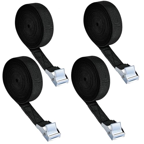 Tie Down Straps 4 Pack Heavy Duty Tensioning Belts 2m x 25mm Adjustable Lashing Straps Ratchet Straps for Motorcycle Cargo Trucks Trailer Luggage(Black)