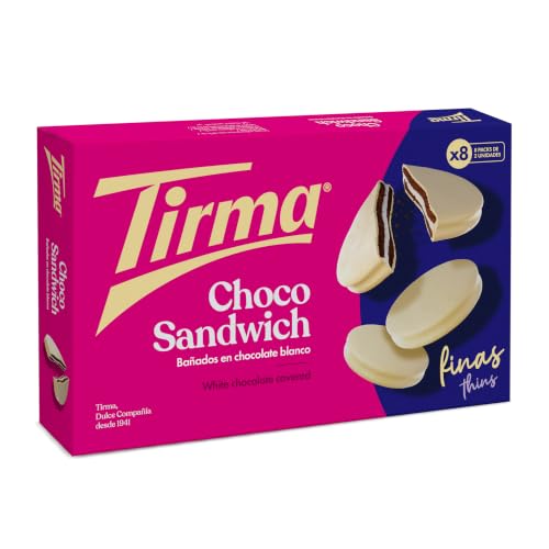 Tirma Choco Sándwich Fino de Chocolate Blanco – 8 Packs de 27,25 g (Estuche de 218 g) | Galletas con Relleno Bañadas en Chocolate Blanco | Snack Dulce Ideal para Merienda y Tentempiés
