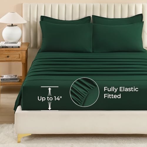 Image of Litanika Super King Plus Comforter Sets Emerald Green - 7 Pieces Bed in a Bag Oversized King Bedding Comforter Sets, Solid Lightweight Bed Set with Comforter, Sheets, Pillowcases & Shams