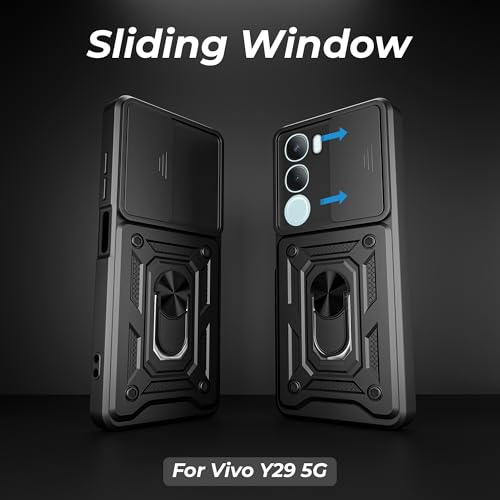 Image of A rtistque Armor Bumper Back Case Cover for Vivo Y29 5G / Vivo Y19s 5G | Stylish Ring Holder & Inbuilt Stand | Sliding Camera Cover | TPU Protective Design | Vivo Y29 & Y19s Back Cover - Black