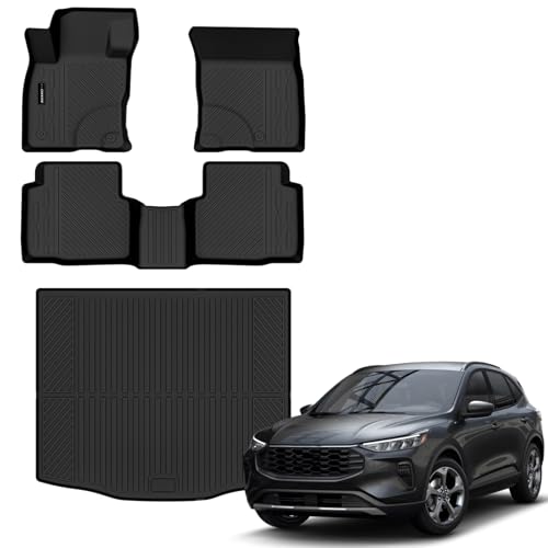 Auxko All Weather Floor Mats Cargo Mat for Ford Escape 2020-2025 2026 Gasoline All Season TPE Accessories Guard Odorless Anti-Slip Floor Liners Trunk Mat for Ford Escape Gasoline