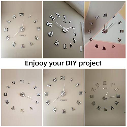 Vreaone Large 3D Diy Wall Clock, Giant Roman Numerals Clock Frameless Mirror Sticker Wall Clock Home Decoration For Living Room Bedroom(Silver) #TOP2