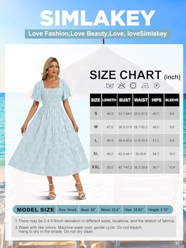 Image of Women's Summer Dresses 2025 Casual Maxi Dresses Boho Floral Short Sleeves Square Neck Beach Vacation with Pockets