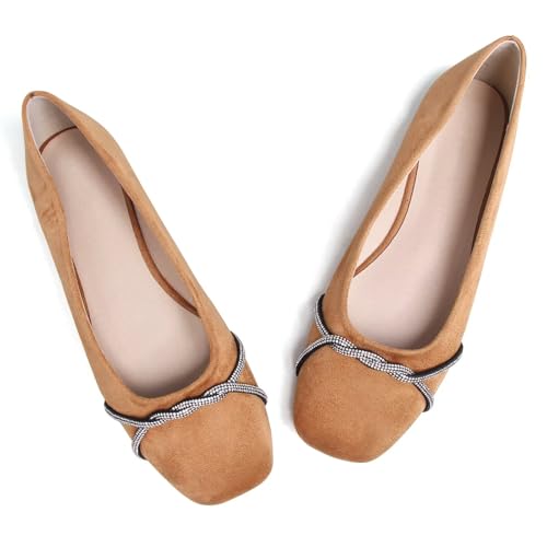 Image of TN TANGNEST Womens Casual Flats Chain Ballet Flats | Fashion Pointed Toe Rhinestone Flats, Comfort Slip On Dress Shoes for Business Work Office Wedding Party