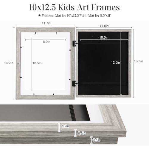 Image of [2 Pack] Kids Art Frames, 10x12.5 Front Opening Kids Artwork Frames Changeable, Grey Wood Grain Artwork Display Storage Frame for Wall, Holds 50 Pcs, for 3D Picture, Crafts, Children Drawing, Hanging