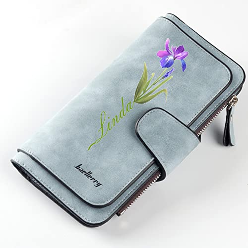 Personalised Photo Wallet with Name and Birth Flower Custom Women Long Leather Wallet Large Capacity Clutch Ladies Purse with Multiple Card Holders Gifts for Her Birthday Mother's Day2