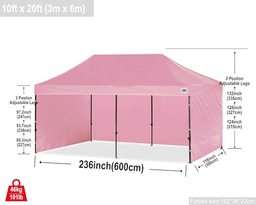 Image of ABCCANOPY Classic Ez Pop up Canopy Tent with Sidewalls 10x20 Market and Patio-Series, Pink