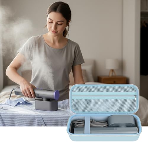 Image of Steamer Case Compatible with Jack & Rose Portable Travel Steamer for Clothes, Handheld Steamer & Iron Carrying Storage Bag Organizer with Mesh Pocket for Accessories-Box Only (Lighting Blue)
