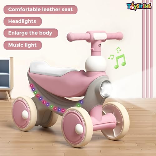 Image of Toyshine Musical Twist Scooter for Kids | Light Up Ride-On Car, Fun Twisting Bike with Music & LED Wheels for Kids Boys Girls Age 1-3 (Pink Mushroom)