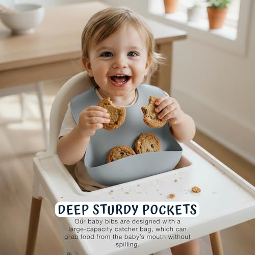 Image of Baybee Silicone Baby Feeding Set | Bpa Free & Microwave Safe Food Grade Baby Utensils with Suction Plate & Bowl, Bib, Water Cup, Forks, Spoons for Infants, Toddlers, Kids Weaning Food Cutlery (Grey)