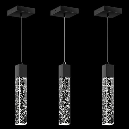 Esfos Pendant Lights Kitchen Island, 6500K Modern Kitchen Island Lights Brushed Black, 3 Pack Ceiling Lighting Fixtures with Crystal Bubble, Island Lights for Kitchen Dining Room Bedroom Hallway