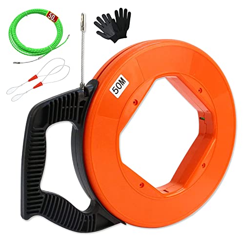 Guia Pasacables, 50m 4,5mm Guia Pasacables Profesional Guia Cables Espiral Guía Pasacables con Guia Cables y 2 Muelles Guía Ayuda de Extracción de Cables para Tirar de Cable