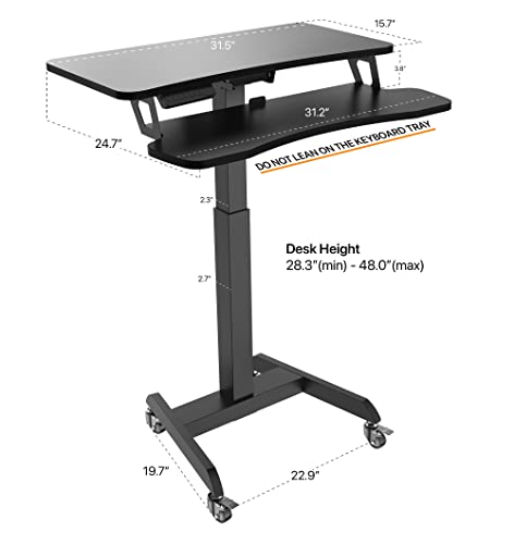 Mobile Desk Workstation with Electric Standing Desk, Keyboard Tray, Height Adjustable Computer Stand - Small Space Standing Desk on Wheels, Mobile Standing Desk Adjustable Height, Black - Image 3