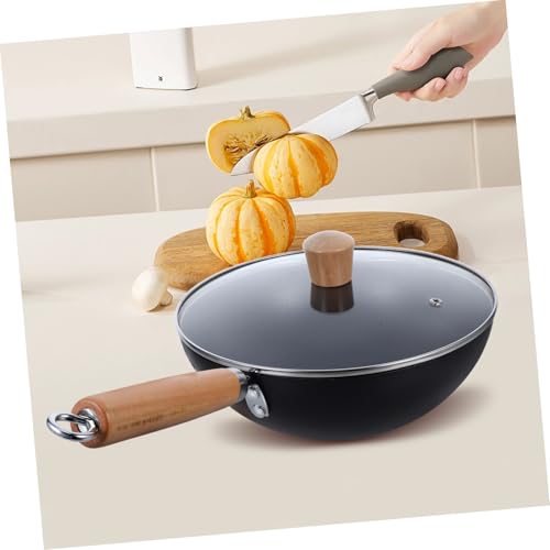 Sartén wok pequeño de hierro con mango de madera miniatura 7