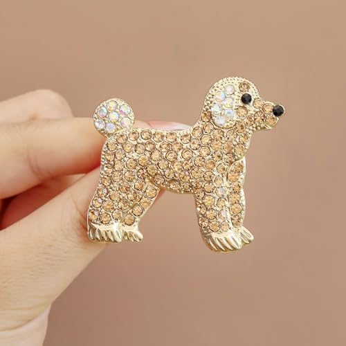 Image of Rhinestone Gold Dog Brooch Pins for Women Cute Puppy Lapel Pin Animal Costume Jewelry Accessory Suit Collar Dress Jacket Festival Gift for Pet Lovers