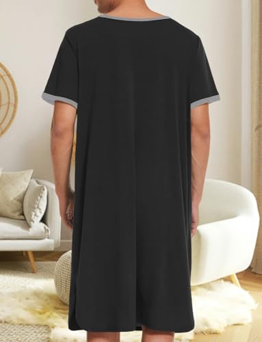 Men's Short Sleeve Nightshirt Long Nightgown Casual Color Block Sleep Shirt with Pocket S-XXL2