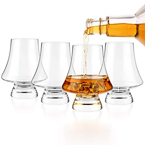 Luxbe - Bourbon Whisky Crystal Glass Snifter, Set of 4 - Narrow Rim Tasting Glasses - Handcrafted - Good for Cognac Brandy Scotch - 9-ounce/260ml