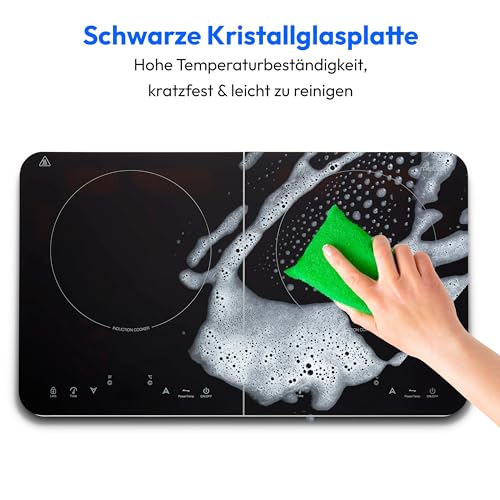Foto von MEDION Doppel-Induktionskochplatte, 3500 Watt, Zwei Kochplatten, 10 Temperaturstufen, LED Display, MD18493, schwarz