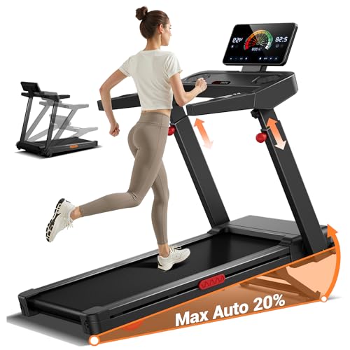 CURSOR Cinta de Correr Plegable con Inclinación Automática 20%, 14 KM/H Caminadora Eléctrica con Consola Ajustable en 4 Niveles, 3,5 CV Cinta de Andar con Pantalla LED, 180KG, Fácil Transporte