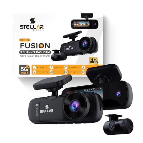 Image of Stellar Drive SD-X4 Fusion 4K Ultra HD 3-Channel Car Dash Cam | Front + Rear + Cabin Recording | GPS Tracking | Built-in 5G WiFi | G-Sensor | Loop Recording | Free App Control