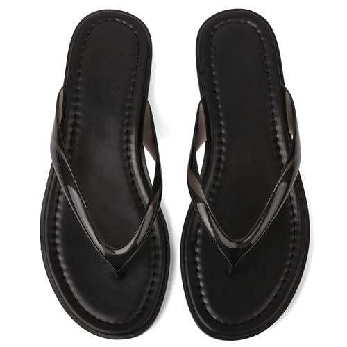 Image of Jeweled Thong Flip Flops for Women Beach Flat Sandals | Open Round Toe, Slip on, Colorful Gemstones, All-Day Comfort, Non-Slip Sole, Cushioned Footbed, Summer Beach Slippers