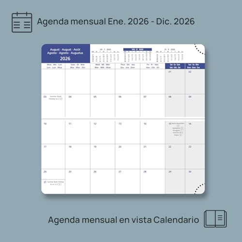 POPRUN Agenda Mensual de Bolsillo 2026, 17.4 x 8.3 cm, Cubierta de Cuero PU, 12 Meses: Ene. 2026 a Dic. 2026, 2 Páginas por mes, 80 GSM Papel EU EU, Marrón - imagen 3