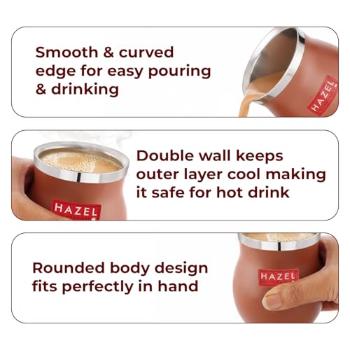 Image of HAZEL Double Wall Stainless Steel Kullad Set of 6 | Matt Brown Finish Tea & Coffee Cups | 150 ML
