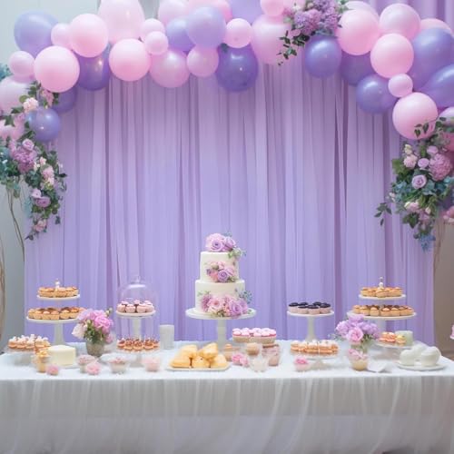 Image of White Net Backdrop Curtain Set for Decoration, 2 Pieces, 8 x 5 feet, for Wedding, Birthday, Anniversary, Engagement (Lavender)