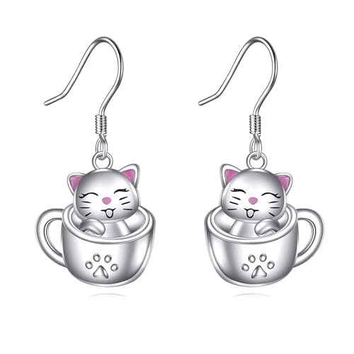 Boucles d'oreilles chat argent 925 ONEFINITY tasse à thé pour femme