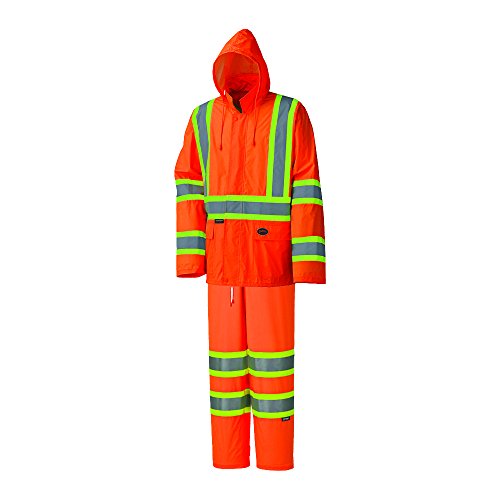 Pioneer High Visibility, Lightweight, Waterproof Safety Rain Suit, Reflective Tape, Polyester PVC, Orange