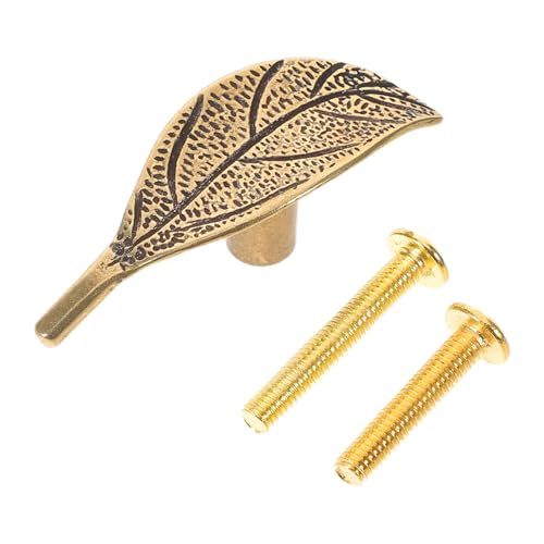 HOMSFOU Tiradores de Cajón Vintage en Forma de Hoja de Latón Macizo con Acabado Envejecido, Manijas para Puertas de Armarios y Gabinetes, Estilo Rústico para Cocina y Dormitorio,