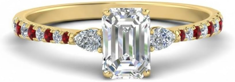 Choose Your Gemstone Pear 3 Stone Cathedral Diamond CZ Ring Yellow Gold Plated Emerald Shape Petite Engagement Rings Minimal Modern Design Birthday Gift Wedding Gift US Size 4 to 12