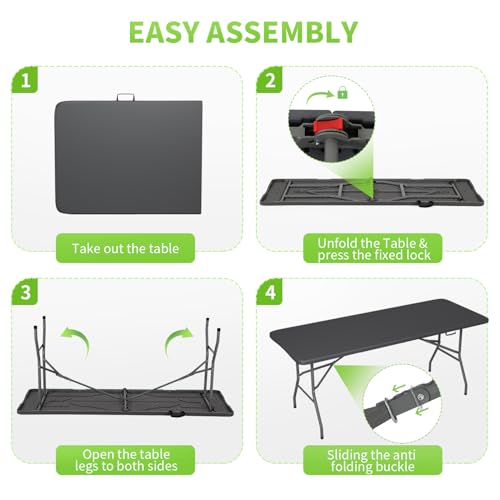 Image of BestOffice 6 FT Picnic Table, Portable Plastic Folding Table with Carrying Handle Perfect for Picnics, Parties, Party and Camping, Grey