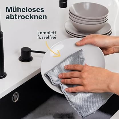 SILBERTHAL Geschirrhandtücher 3er Set Mikrofaser 40x60cm - Reinigungstuch für Edelstahl und Glas - Extra weich & Ultra saugstark - Silber – Bild 3