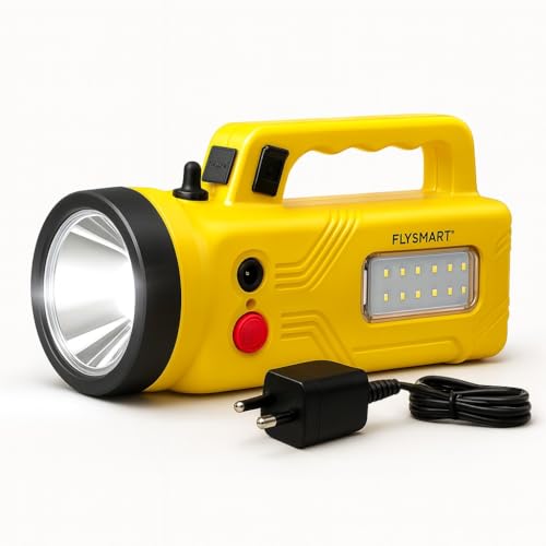 Image of Flysmart Bullet Queen Heavy Duty LED Searchlight Rechargeable, Long Range Focus Beam, Powerful Battery, Waterproof Torch with Side LED for Camping & Emergency