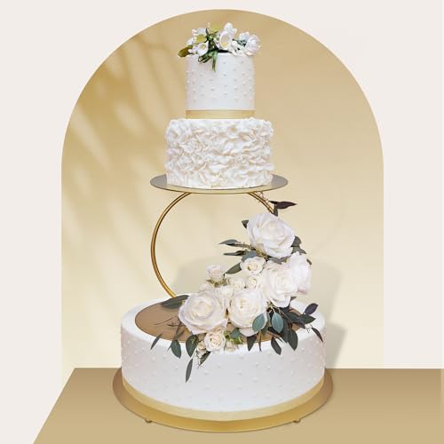 NWK 12inch to 4inch 2 Piece Gold Metal Tired Floating Cake Stand Spacer Round Decorating Display Riser Pastry Holder for Wedding Birthday Anniversary Party for Centerpiece for Dessert Table (12inch) - Image 3