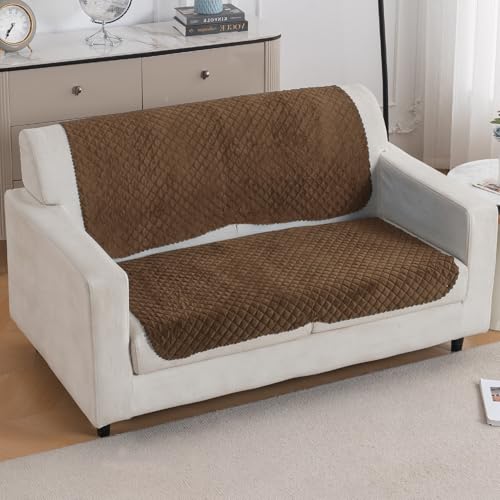 Image of HOKIPO Quilted Sofa Cover 2 Seater for Seat & Back, Washable Kids & Pet Friendly Sofa Cover, 'Quilt Classic' Light Coffee (IN-926-LCF*2)