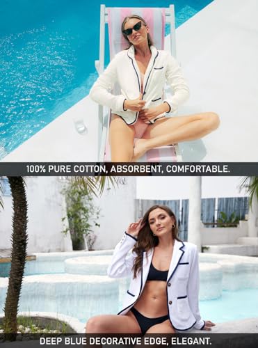 Image of Luxurious Women's Bathrobe, Organic Cotton Terry Towelling Blazer for Women, Leisure Cotton Bath Robe for Pool and beach