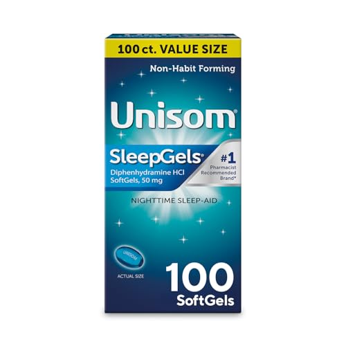 Unisom SleepGels Nighttime Sleep Aid Capsules for Adults Diphenhydramine HCI 50mg Non-Habit-Forming Sleep Medicine for Relief from Occasional Sleeplessness 100 Count