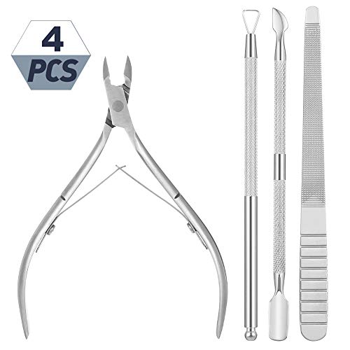 Preisvergleich Produktbild SUSSURRO 4 Stück Nagelhautschieber Set Nagelhautzange Nagelhautentferner Nagelhautschieber Maniküre Nageldatei Edelstahl Cuticle Pusher Scraper Cutters für Hände