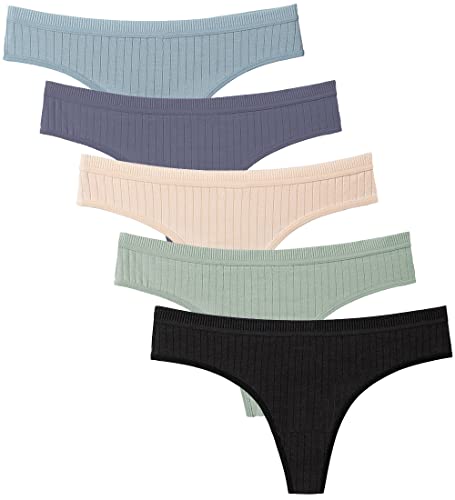 Zueauns Femmes Tangas Coton Lot de 5 Dentelle sous-vêtement, Culottes Sexy à Taille Basse, Multipacks String(5-Couleur,M Cover